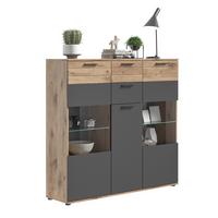 Highboard Mason Grau B: 140 cm - Schwarz/Grau, KONVENTIONELL, Glas/Holzwerkstoff (140/134/37cm) - MID.YOU
