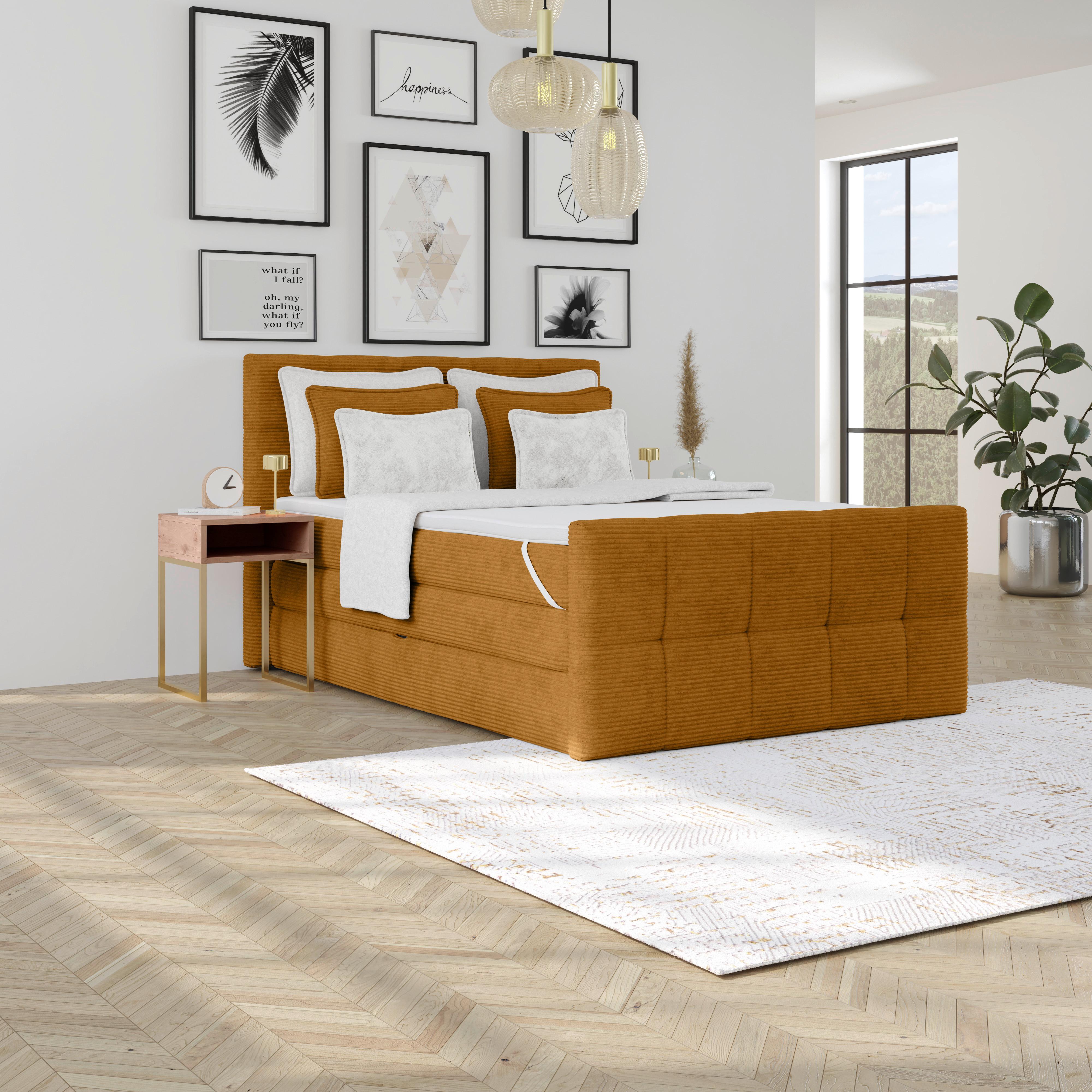 Boxspringbett Medino - Senfgelb, KONVENTIONELL, Holz/Holzwerkstoff (140/200cm)