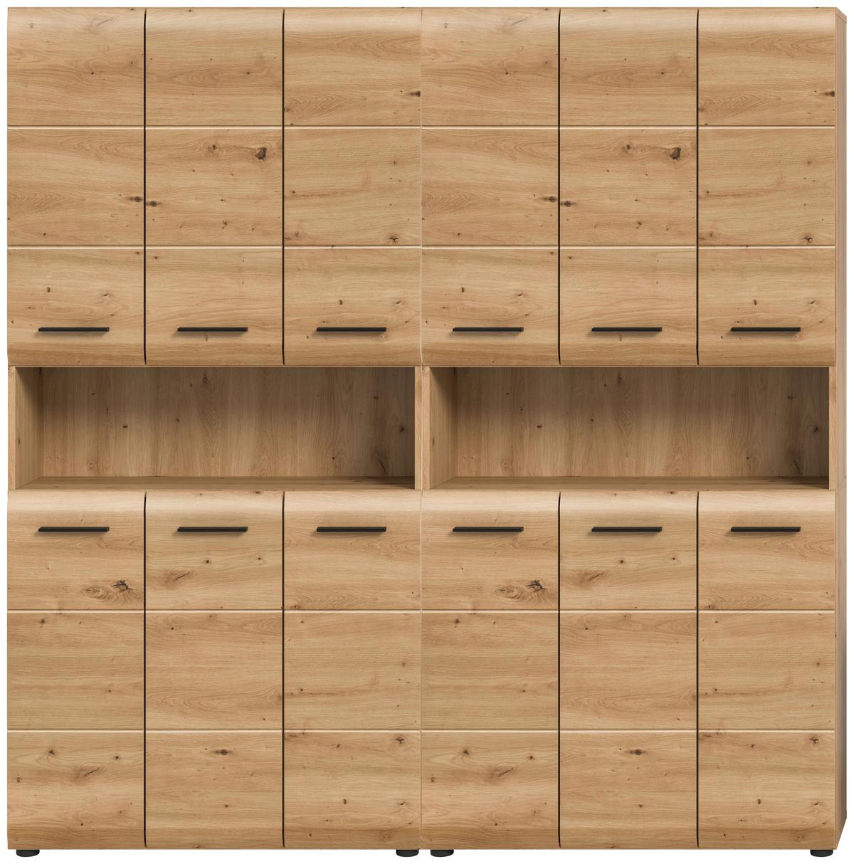Hochschrank Ice Eiche Artisan Dekor B: 180cm - Schwarz/Eiche Artisan, Basics, Holzwerkstoff (180/185/30cm) - MID.YOU