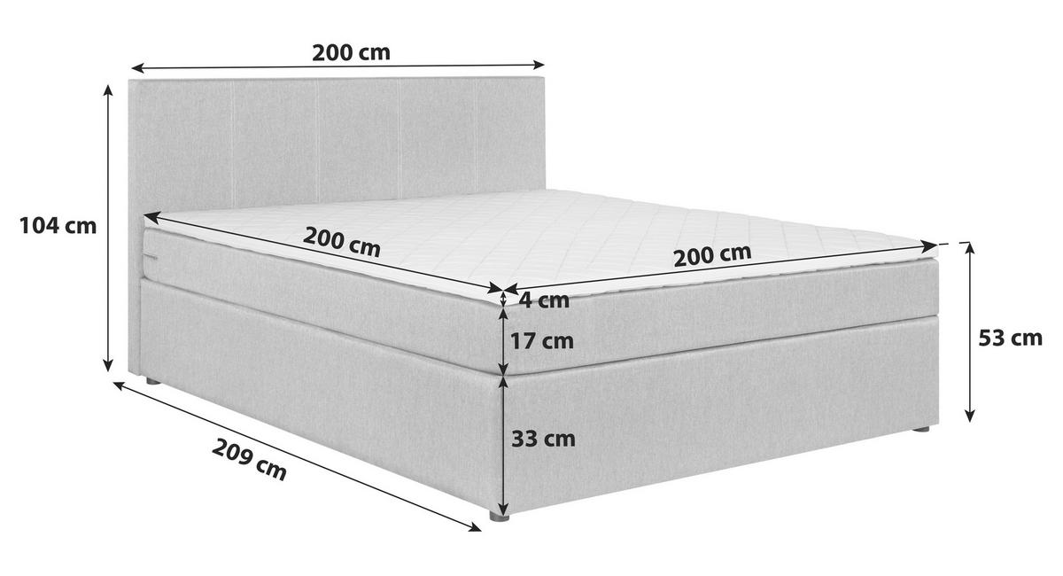 Boxbett mit Topper 200x200 cm Carolina - Sandfarben/Schwarz, Basics, Holz/Textil (200/200cm) - P & B