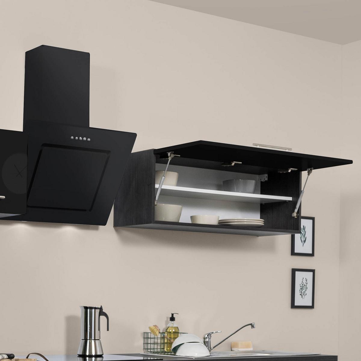 Küchenzeile mit Geräten 280 cm Schwarz Hochglanz/Eiche Grau - Eichefarben/Schwarz, Basics, Holzwerkstoff (280cm) - Respekta