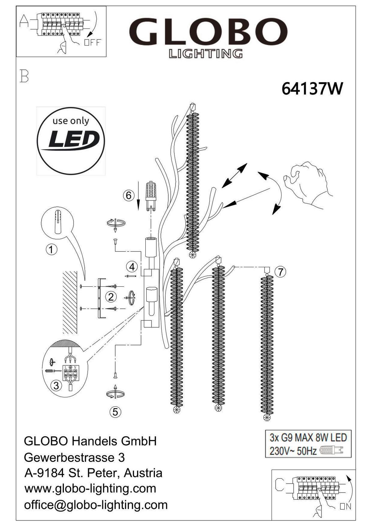 Falilámpa 64137w Laverne - Konventionell (32/60cm) - Globo