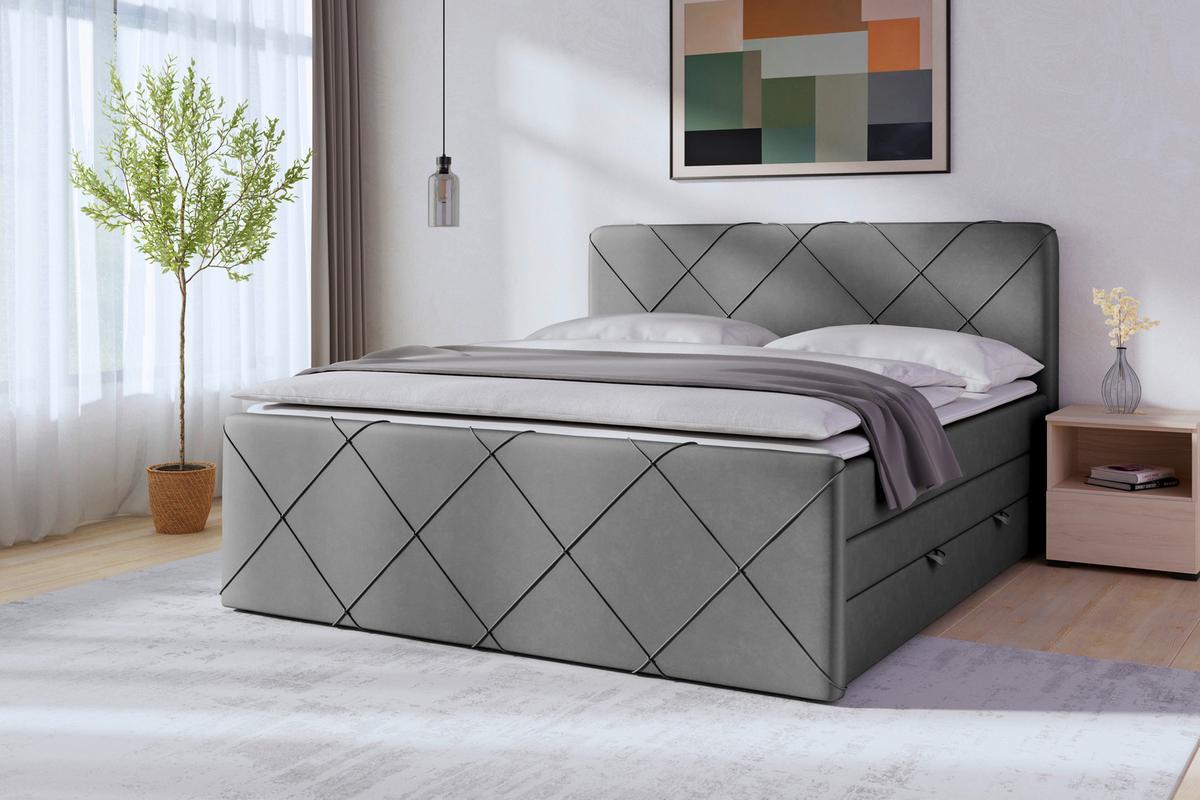 Boxspringbett mit Bettkasten Cordoba, 180x200 cm - Hellgrau/Schwarz, MODERN, Karton/Holz (180/200cm) - MID.YOU