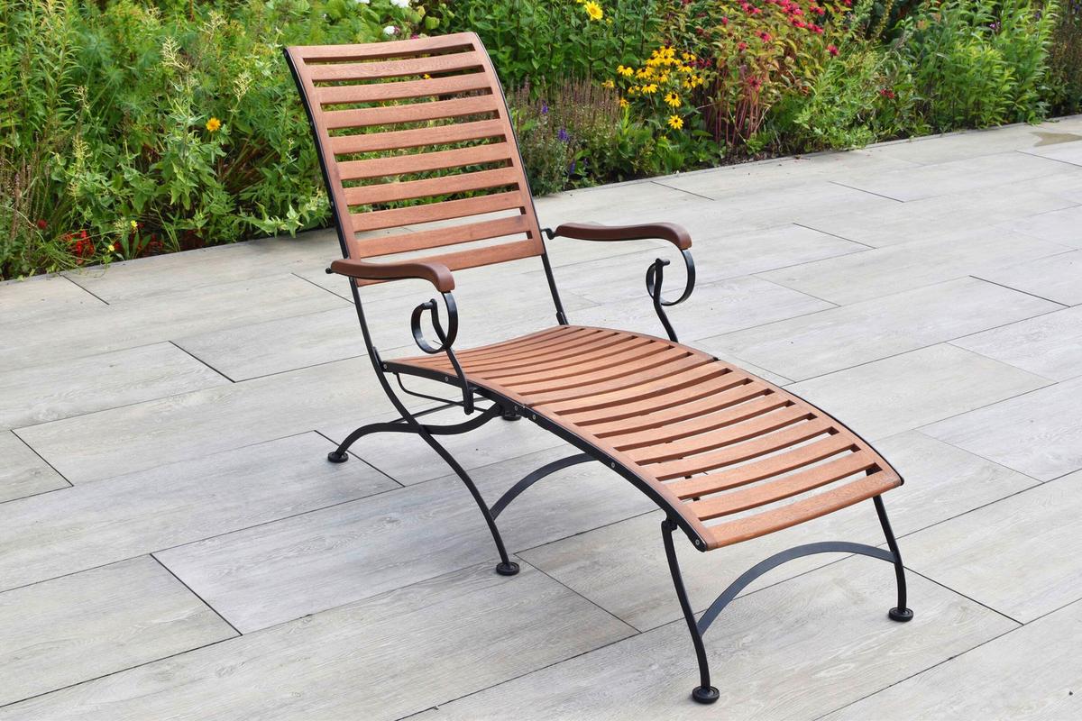 Gartenliege Inkl. Beistelltisch - Schwarz/Naturfarben, KONVENTIONELL, Holz/Metall (65l) - Gardenson