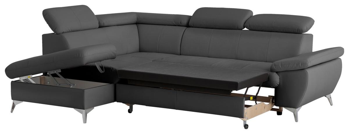 Ecksofa mit Schlaffunktion und Bettkasten Gisele Grau - Chromfarben/Grau, KONVENTIONELL, Textil (209/256cm) - Livetastic