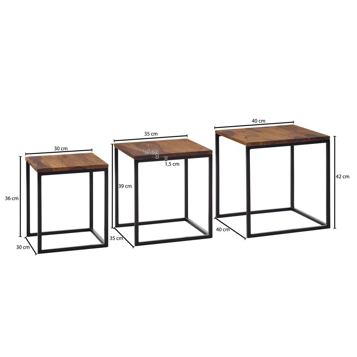 Satztisch Wohnling Sheeshamfarbenb:40cm - Sheeshamfarben/Schwarz, MODERN, Holz/Metall (40/40/42cm) - MID.YOU
