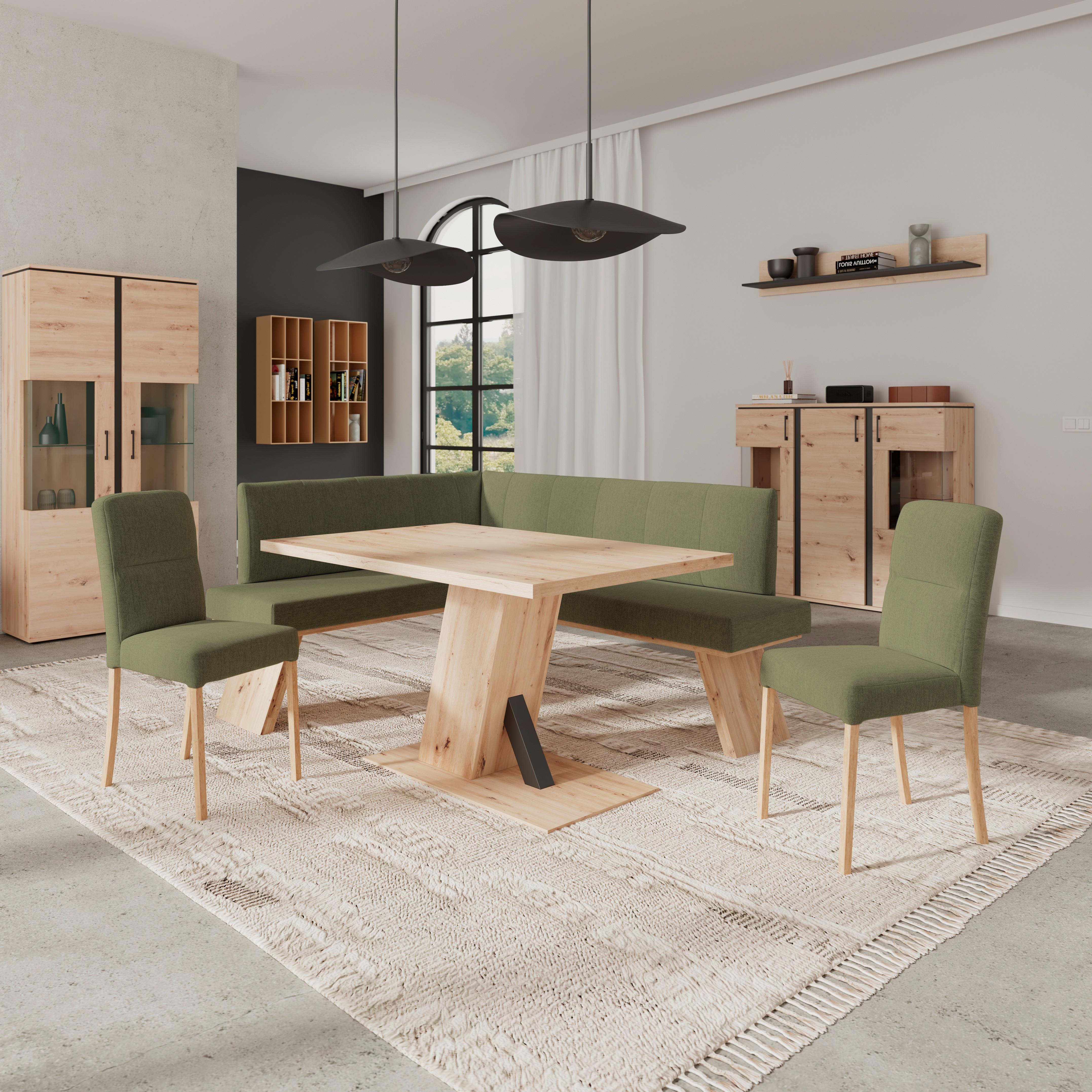 Eckbank Emma Ii - Eichefarben/Grün, KONVENTIONELL, Holzwerkstoff/Textil (150/185cm)