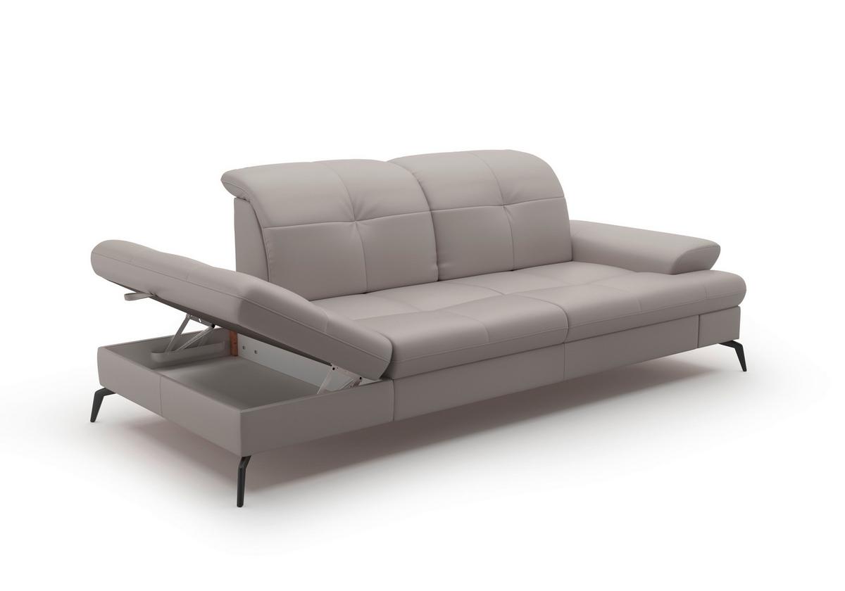 Récamiere Amica E, Hellgrau B: 231 Cm - Hellgrau/Schwarz, KONVENTIONELL, Leder (231/90/122cm) - Sit & More