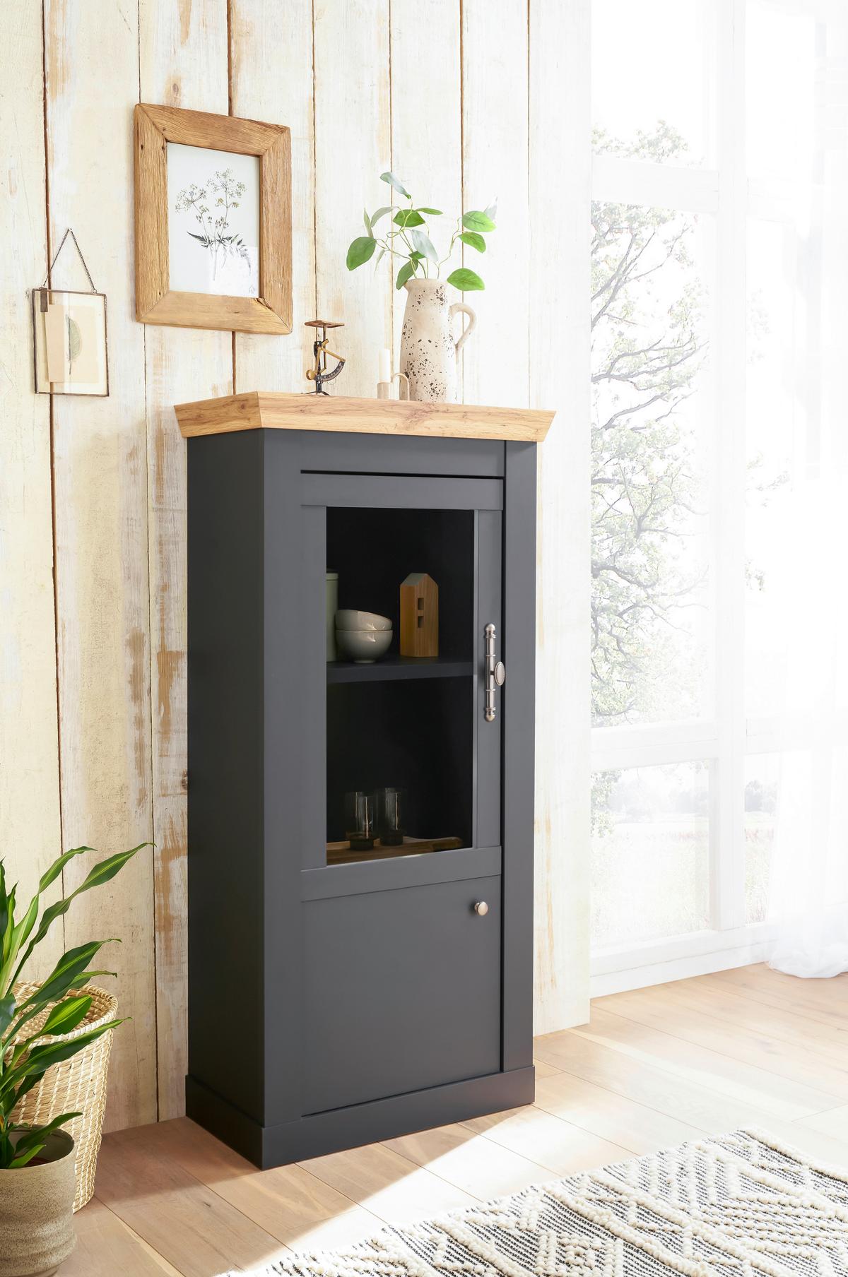 Vitrine Catania Anthrazit/Eiche Dekor B: 72cm - Anthrazit/Eiche Wotan, Design, Holzwerkstoff (72/146/38cm) - MID.YOU