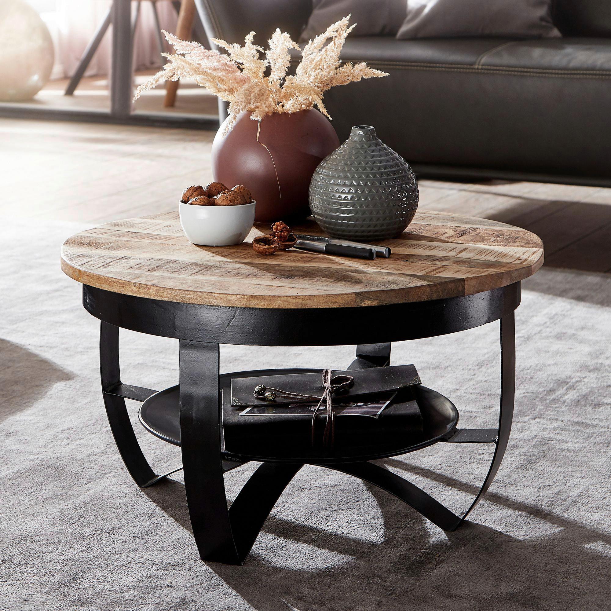 Elegantes Couchtisch Mangoholz Schwarz Fotos