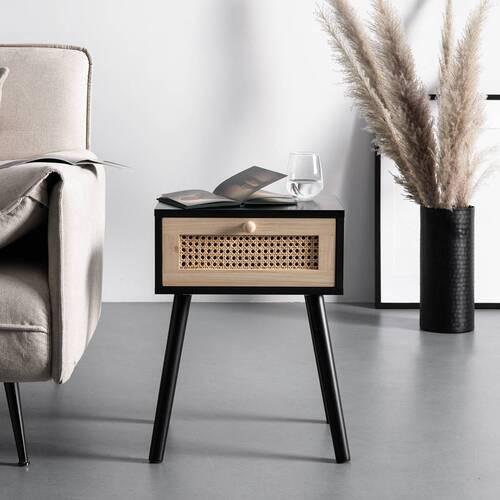 Príručný stolík DENIS čierny - čierna/prírodná farba, Modern, drevo/kompozitné drevo (40/30/54cm) - Bessagi Home