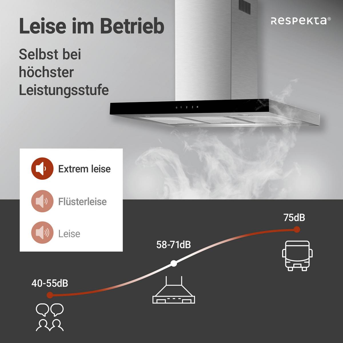 Dunstabzugshaube Respekta Cara Edelstahlfarben B: 89,5cm, Led - Edelstahlfarben, Trend, Kunststoff/Metall (89,5/65-114/60cm) - Respekta