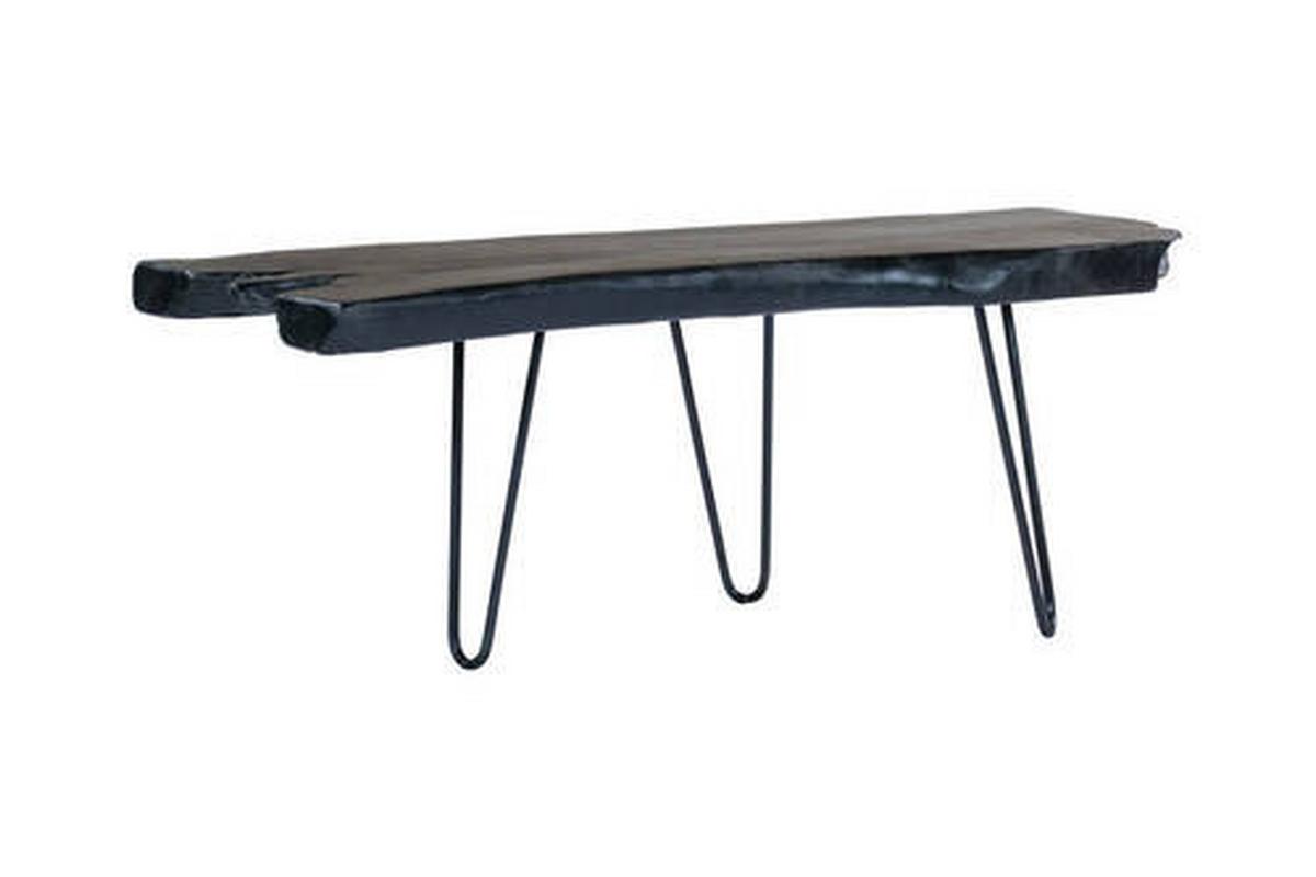 Beistelltisch mit Teakholz Platte Woodstock, Schwarz - Schwarz, MODERN, Holz/Metall (100/40/25-40cm) - Kayoom