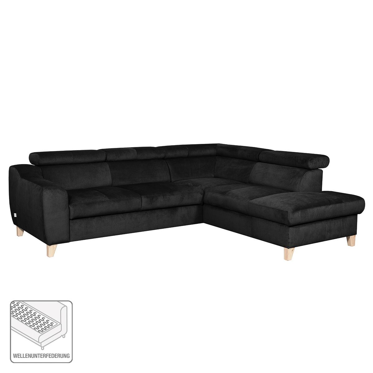 Ecksofa Aspen mit Bettkasten Webstoff Schwarz 245x208 cm - Buchefarben/Schwarz, Design, Textil (245/208cm) - Livetastic