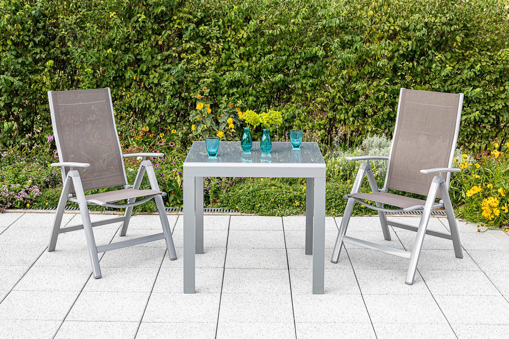 BALKONSET Carrara Silberfarben/Taupe - Taupe/Silberfarben, KONVENTIONELL, Glas/Textil - Gardenson