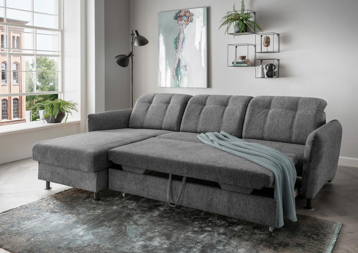 Ecksofa Minori Chenille Anthrazit, S: 184x267 cm - Anthrazit/Schwarz, MODERN, Textil (184/267cm) - Livetastic