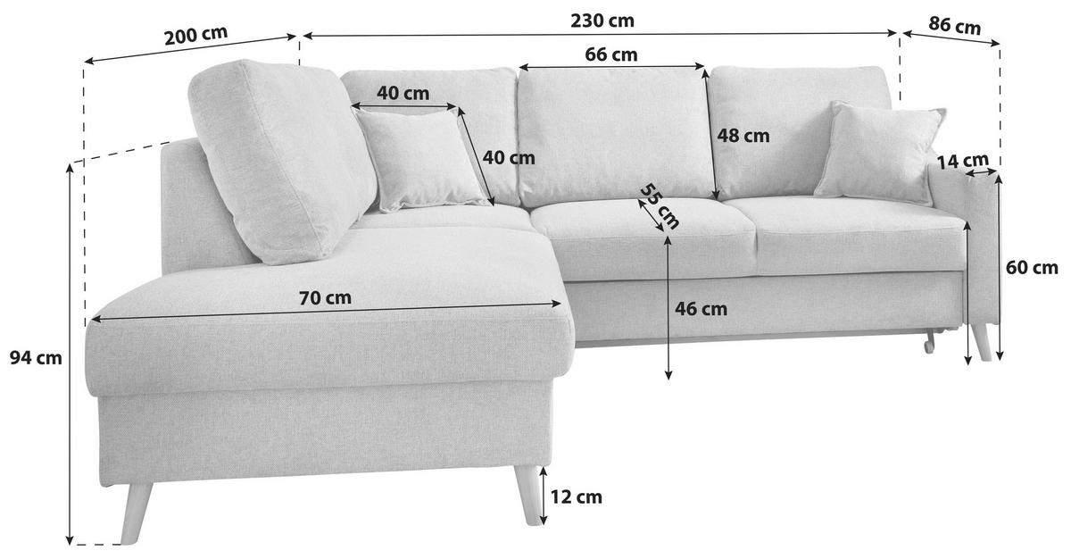 Ecksofa mit Schlaffunktion Valentina mit Kissen Bordeaux - Bordeaux/Naturfarben, KONVENTIONELL, Textil (200/230cm) - P & B