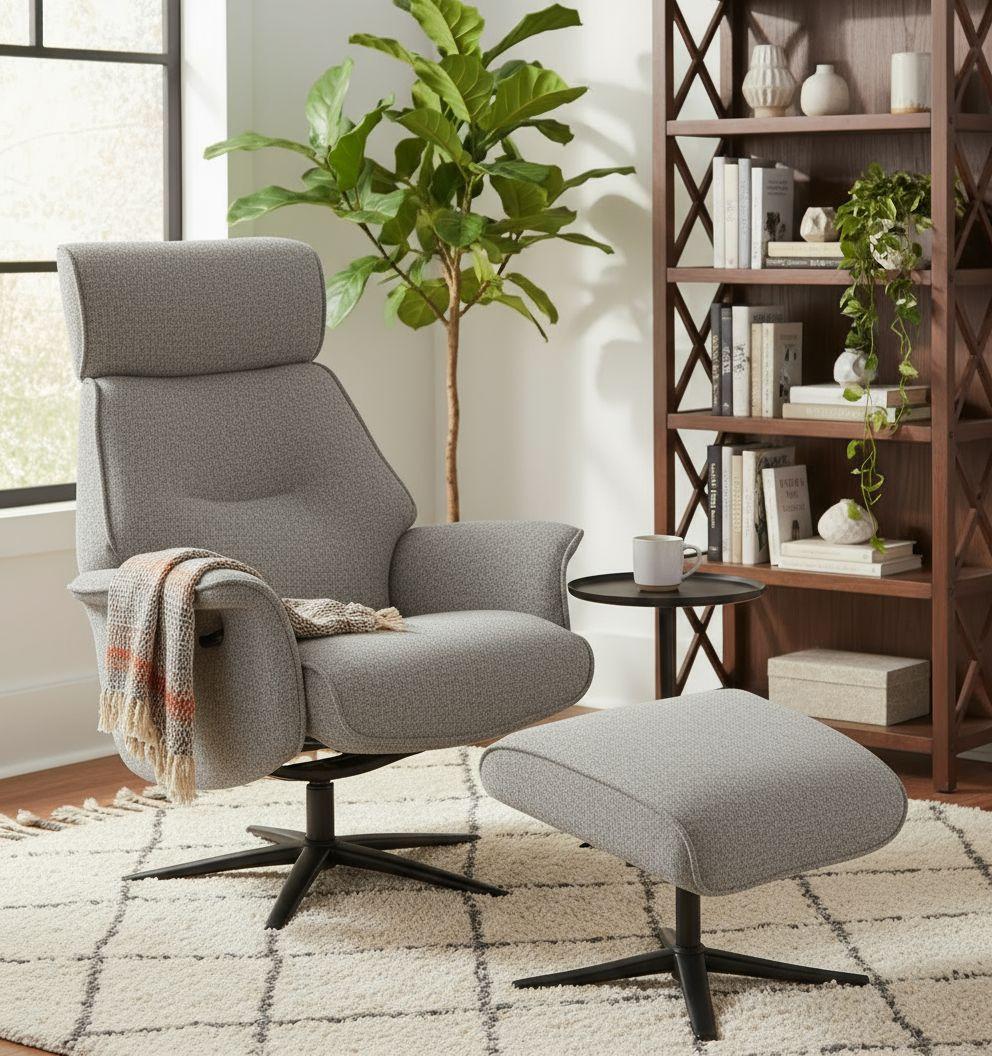 Relaxsesselset Mellow Taupe B: 77 cm - Taupe/Schwarz, Design, Holz/Textil (77/108/81cm) - Livetastic
