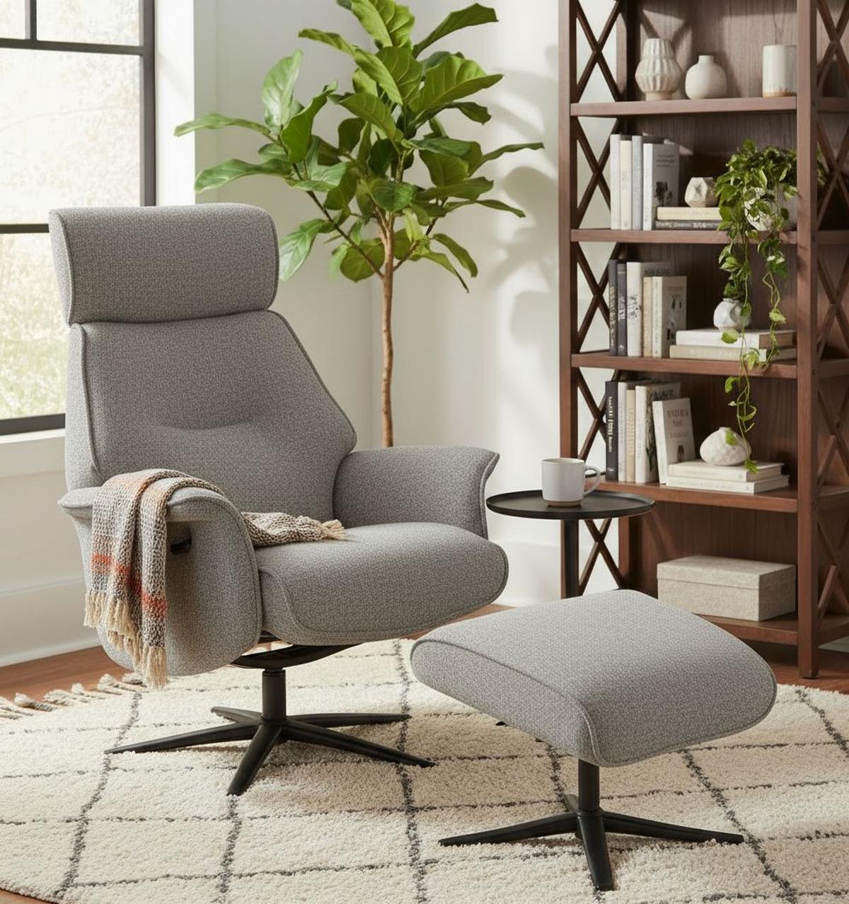 Relaxsesselset Mellow Taupe B: 77 cm - Taupe/Schwarz, Design, Holz/Textil (77/108/81cm) - Livetastic