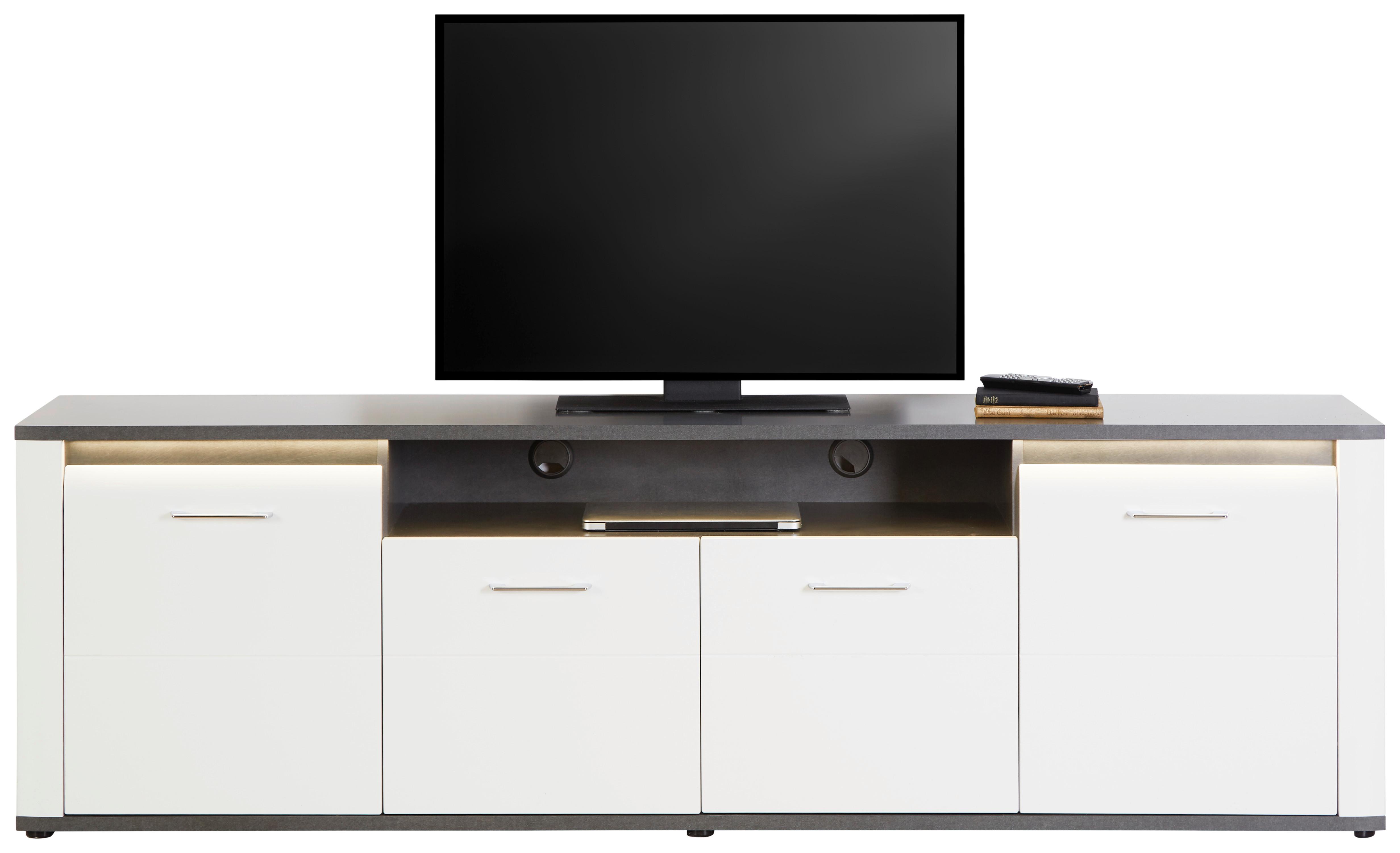 TV DIEL ALASSIO - čierna/biela, Modern, kov/kompozitné drevo (203,6/62/40,5cm) - Luca Bessoni