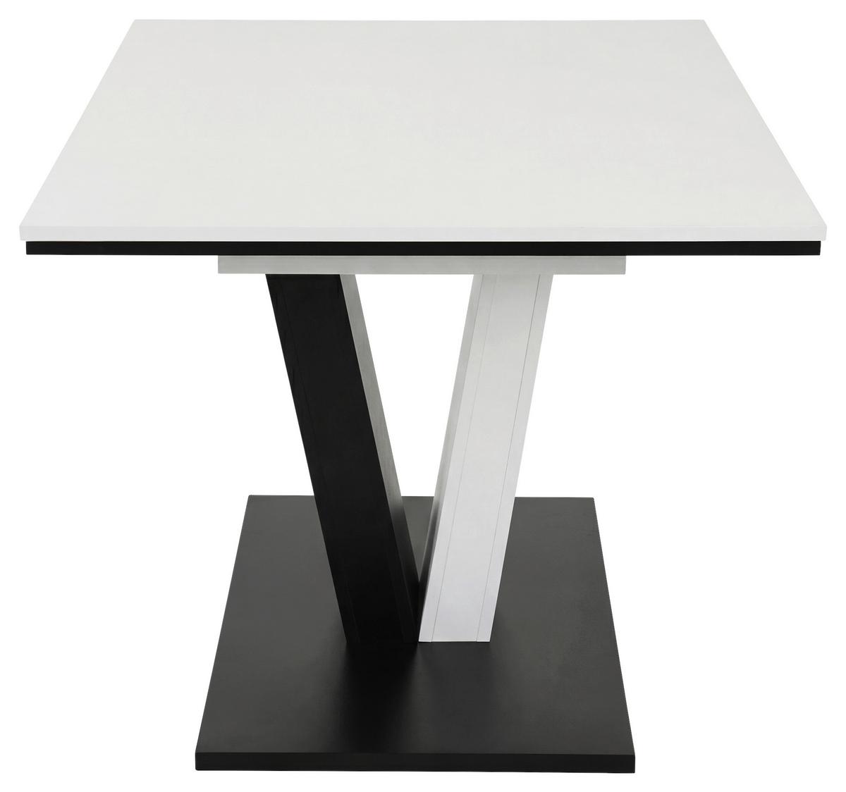 Esstisch Lucy T weiß, B: 140-180cm - Schwarz/Weiß, KONVENTIONELL, Holzwerkstoff (140-180/90/76cm) - Boxxx