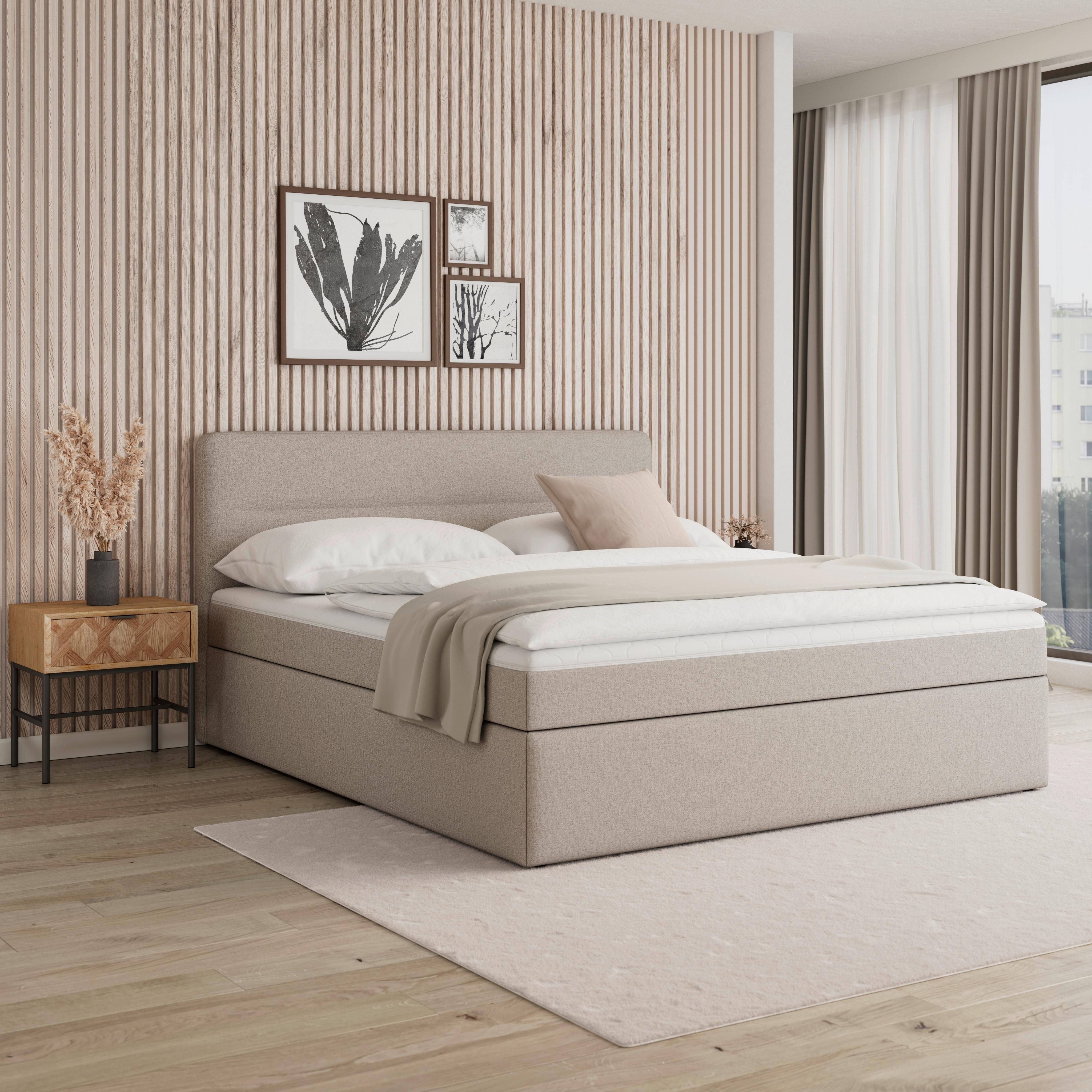 Boxspringová posteľ MARCO 180x200, sivohnedá - čierna/taupe, Modern, drevo/textil (180/200cm) - Bessagi Home