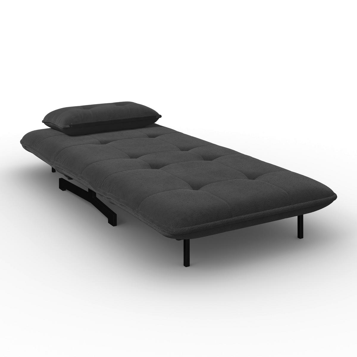 Rozkladacie kreslo LUNA, tmavosivé buklé, max.120 kg - čierna/tmavosivá, Modern, kov/textil (92/40/66cm) - Bessagi Home