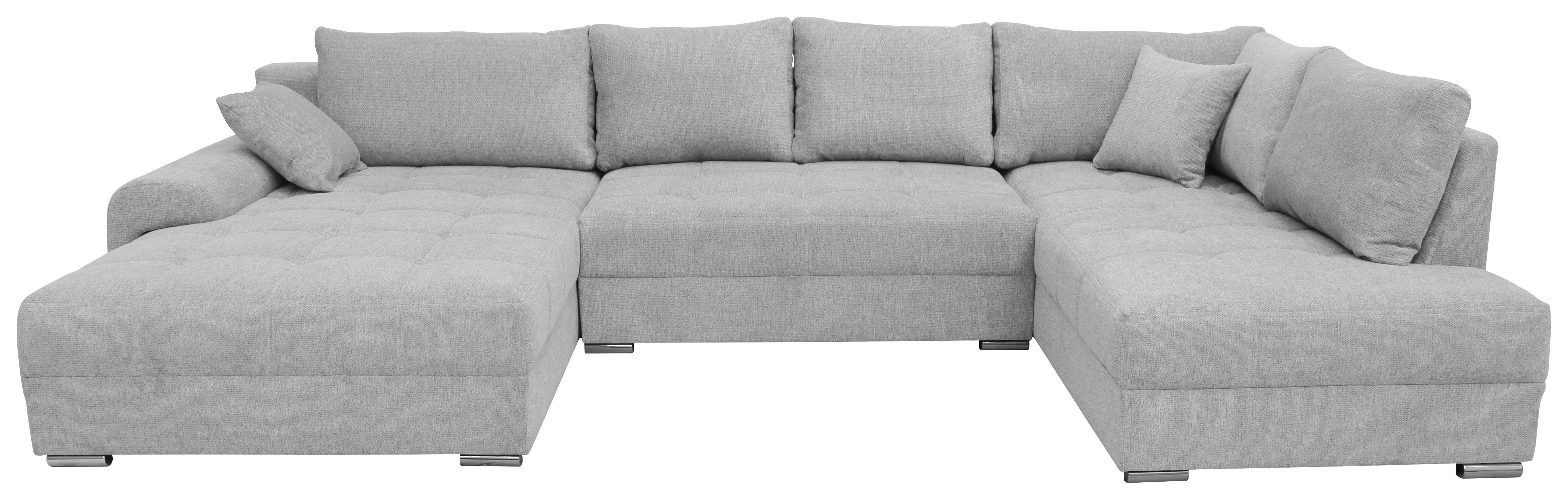 Rohová sedačka SENSO U, pravá, světle šedá,úl.prostor a lůžko - světle šedá/barvy chromu, Moderní, dřevo/textil (183/346/197cm)