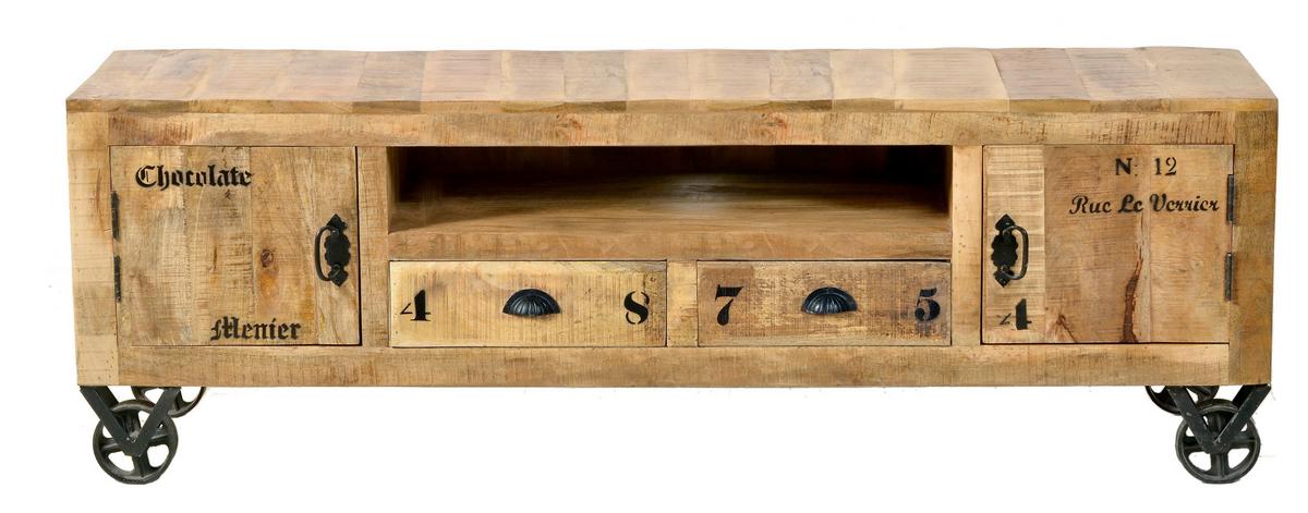 Lowboard Mangoholz B: 200cm - Schwarz/Naturfarben, Design, Holz/Metall (200/55/40cm) - MID.YOU