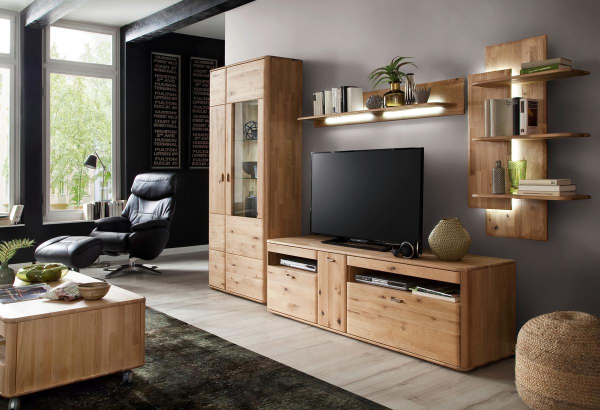 Wohnkombination Massiv 4-tlg. Ravello Eichefarben - Eichefarben, Design, Glas/Holz (340/208/50cm) - Livetastic