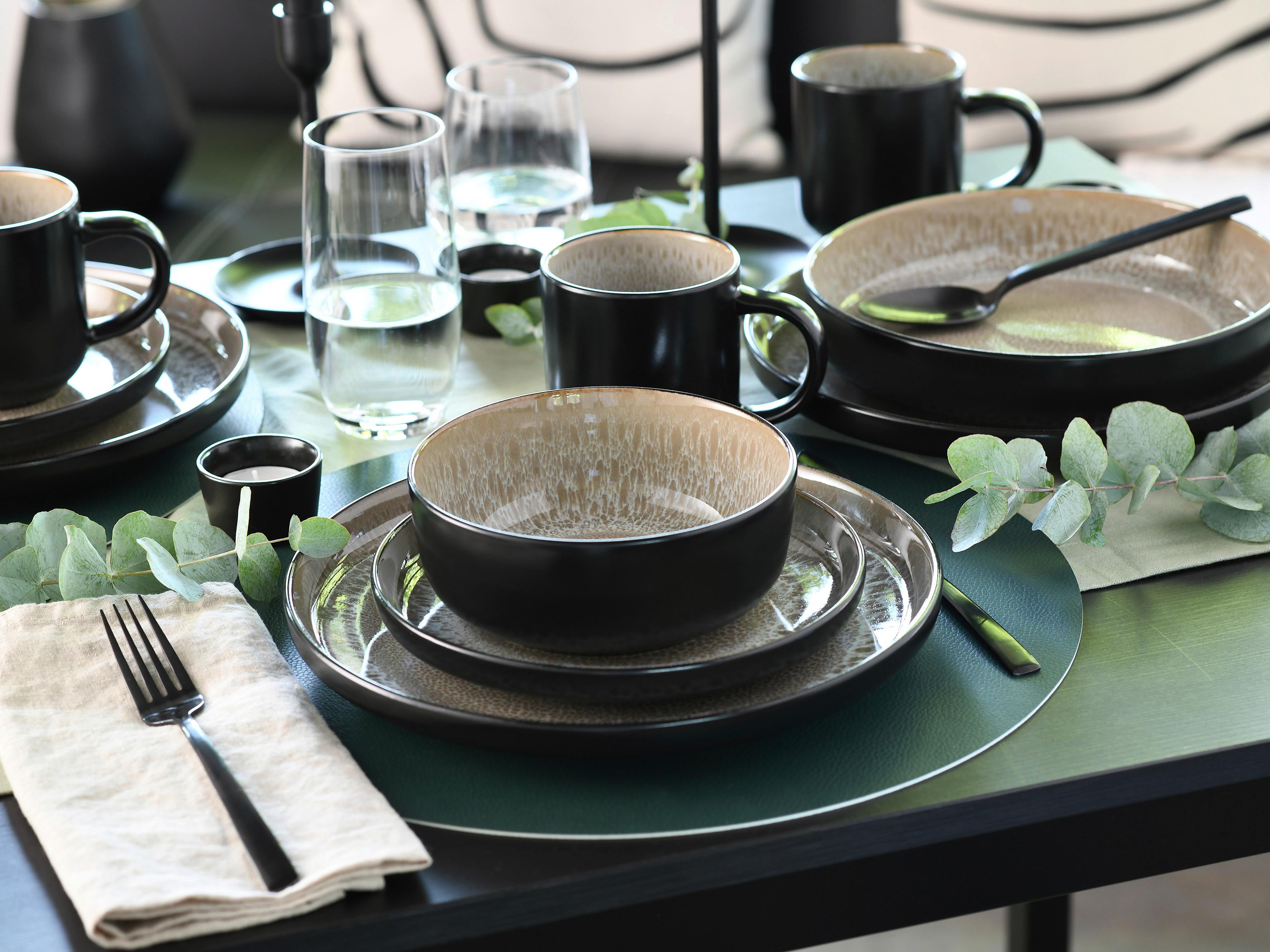 Kombiservice Nordic Fjord Schwarz, Beige 16--Teilig - Beige/Schwarz, Basics, Keramik - Creatable