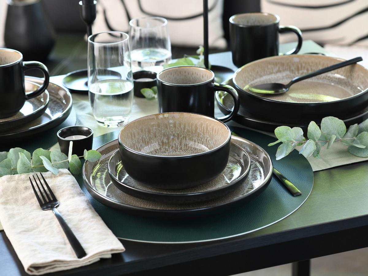 Kombiservice Nordic Fjord Schwarz, Beige 16--Teilig - Beige/Schwarz, Basics, Keramik - Creatable