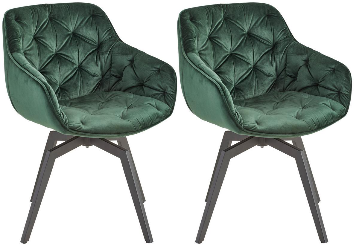 Armlehnstuhl-set Dunkelgrün Drehbare Sitzfläche - Dunkelgrün/Schwarz, MODERN, Holz/Textil (58/83/63cm) - Livetastic