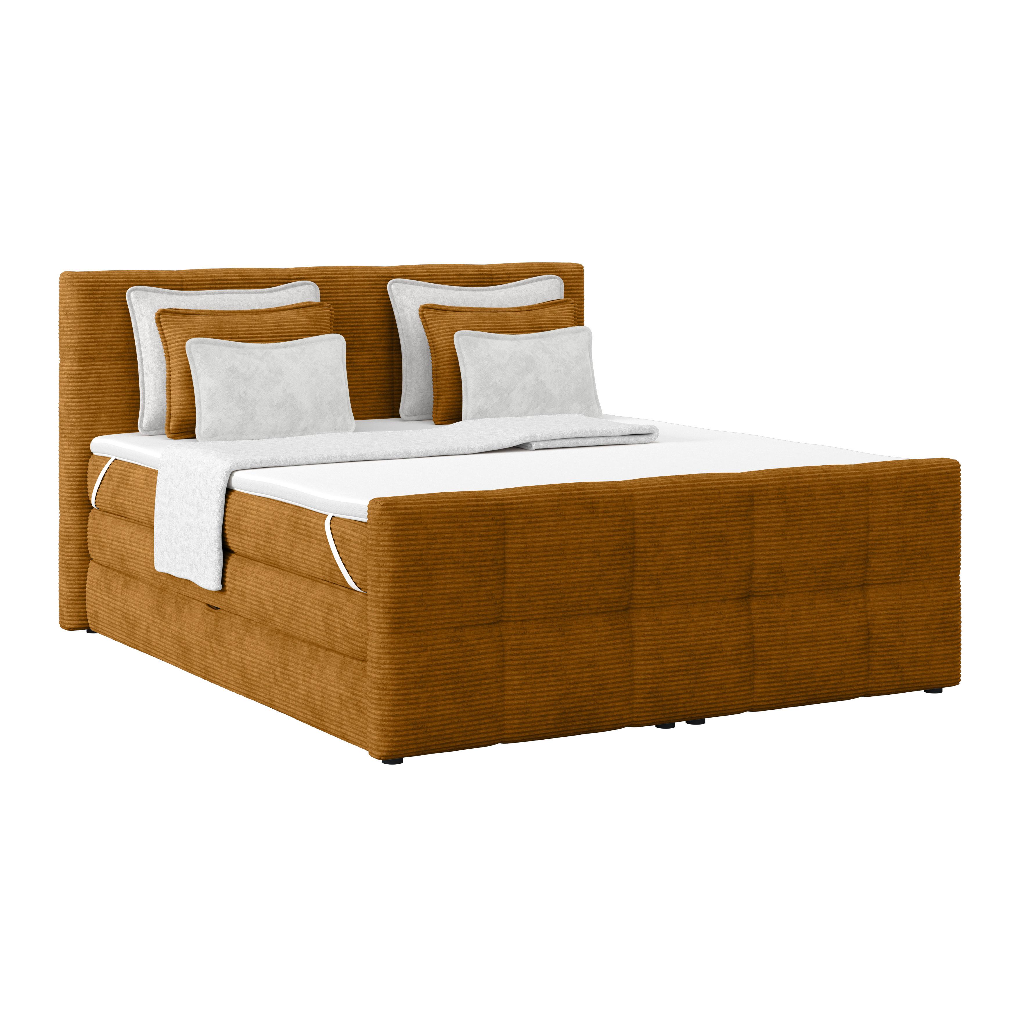 Boxspringbett mit Topper m. Bettkasten 180x200 cm Medino - Senfgelb, KONVENTIONELL, Holz/Holzwerkstoff (180/200cm)