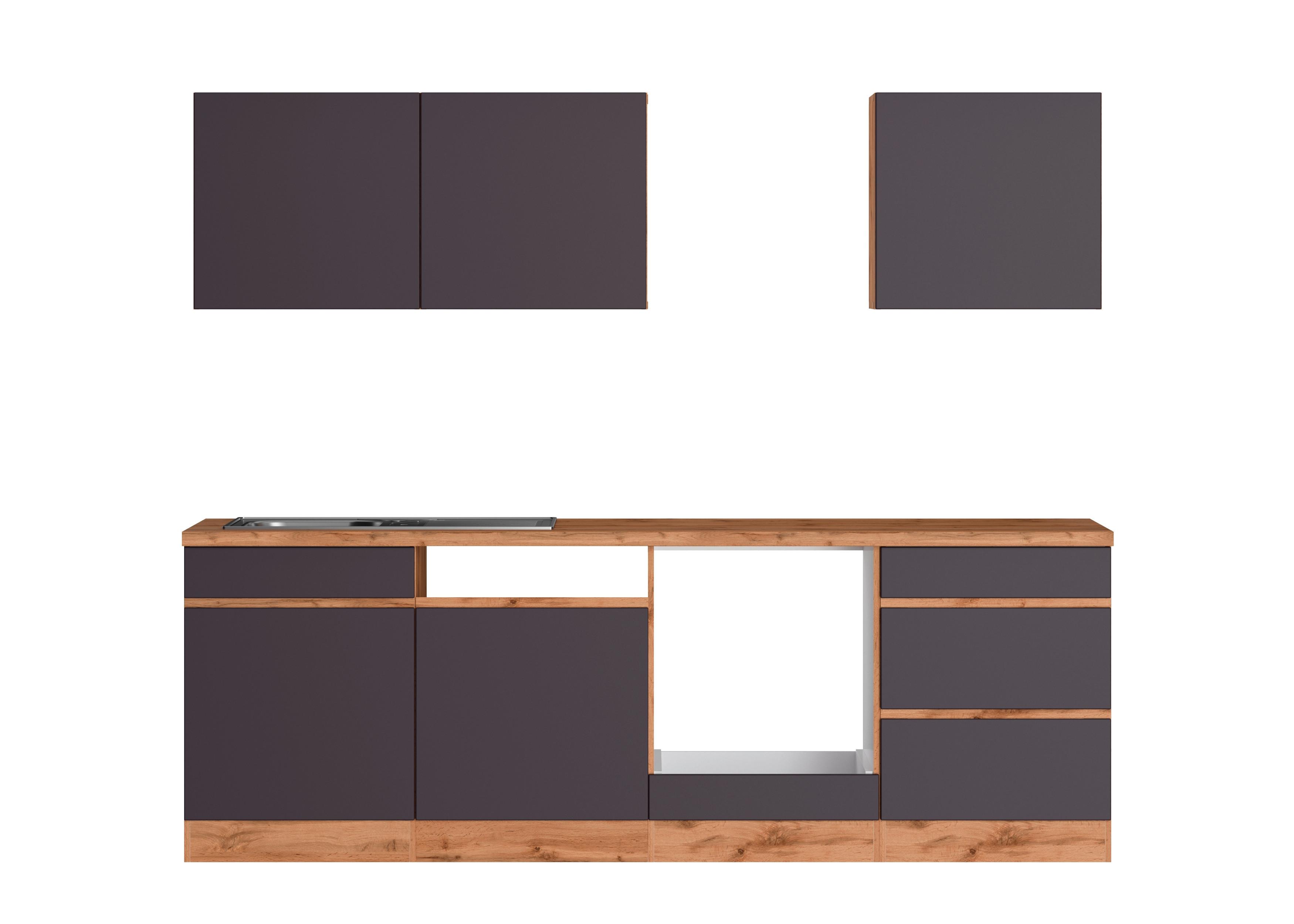 Küchenzeile Turin ohne Geräte B: 240cm Grau/Wotaneiche Dekor - Eiche Wotan/Grau, Design, Holzwerkstoff (240cm) - Held