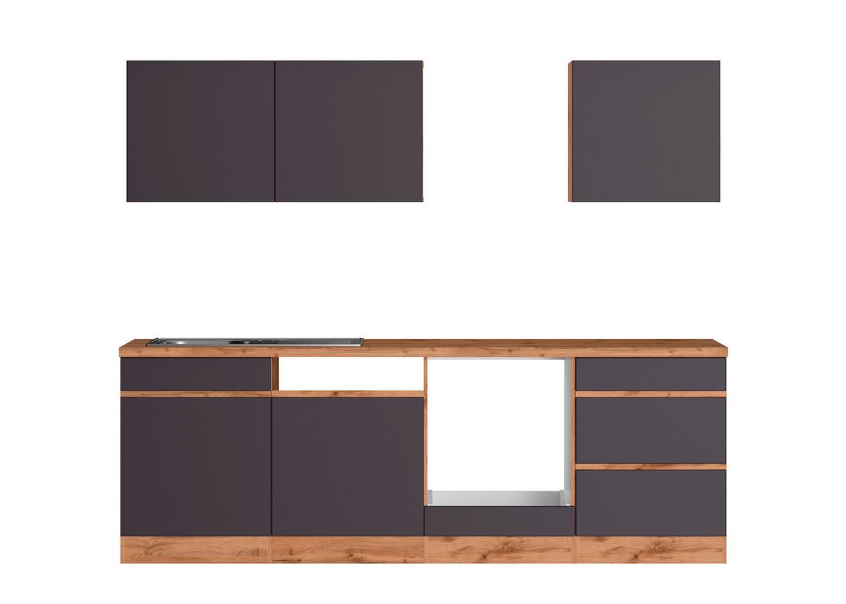 Küchenzeile Turin ohne Geräte B: 240cm Grau/Wotaneiche Dekor - Eiche Wotan/Grau, Design, Holzwerkstoff (240cm) - Held