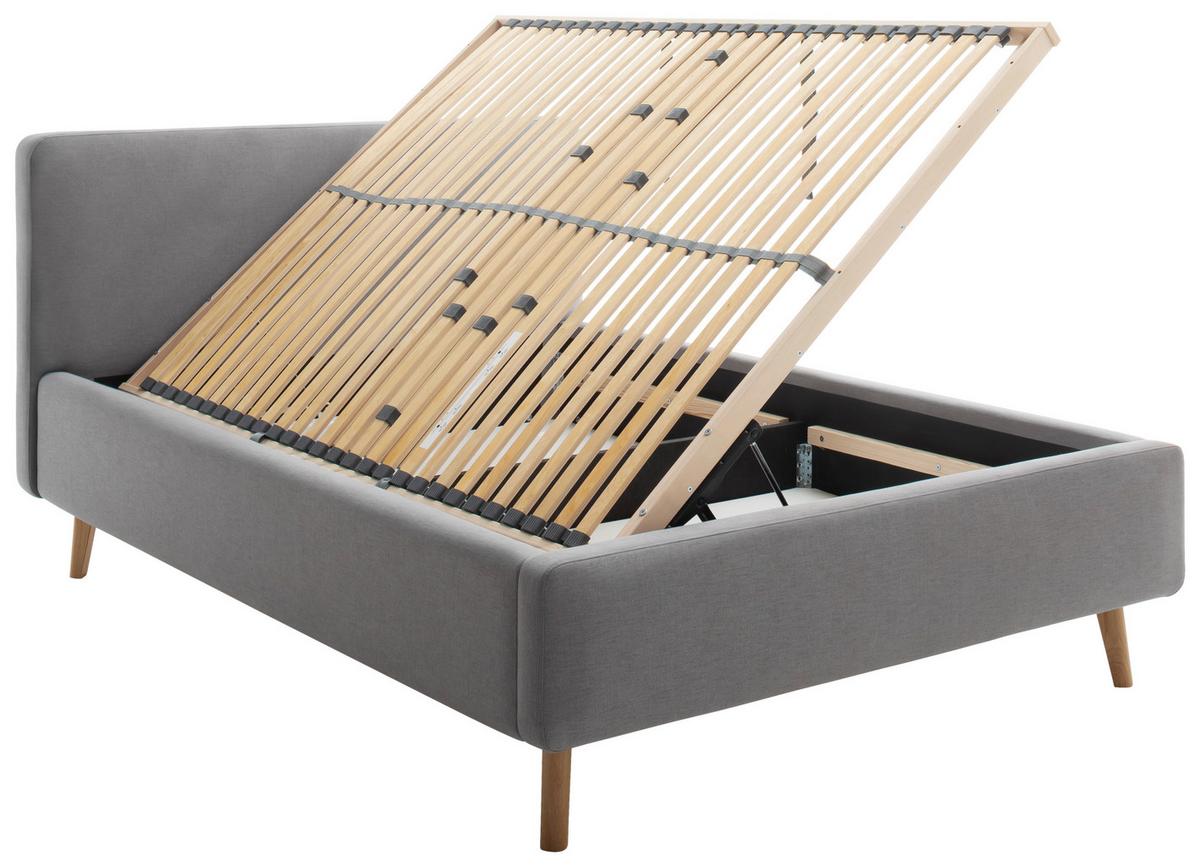 Polsterbett Mattis 140x200cm Hellgrau, Inkl. Bettkasten - Eichefarben/Hellgrau, Design, Holz/Textil (140/200cm) - Livetastic