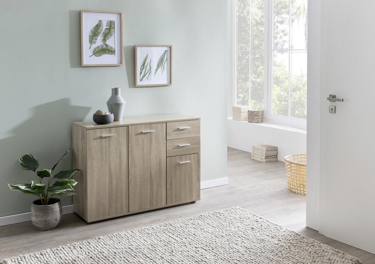 Komoda sonoma dub - barvy dubu/černá, Konvenční, kov/kompozitní dřevo (107/79/35cm) - MID.YOU