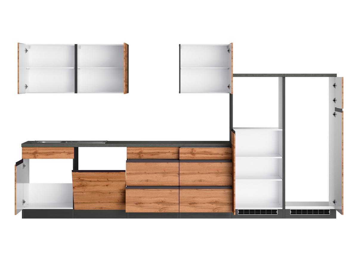 Küchenzeile Turin ohne Geräte B: 360 cm Graphit/Eiche Dekor - Eiche Wotan/Graphitfarben, Design, Holzwerkstoff (360cm) - Held