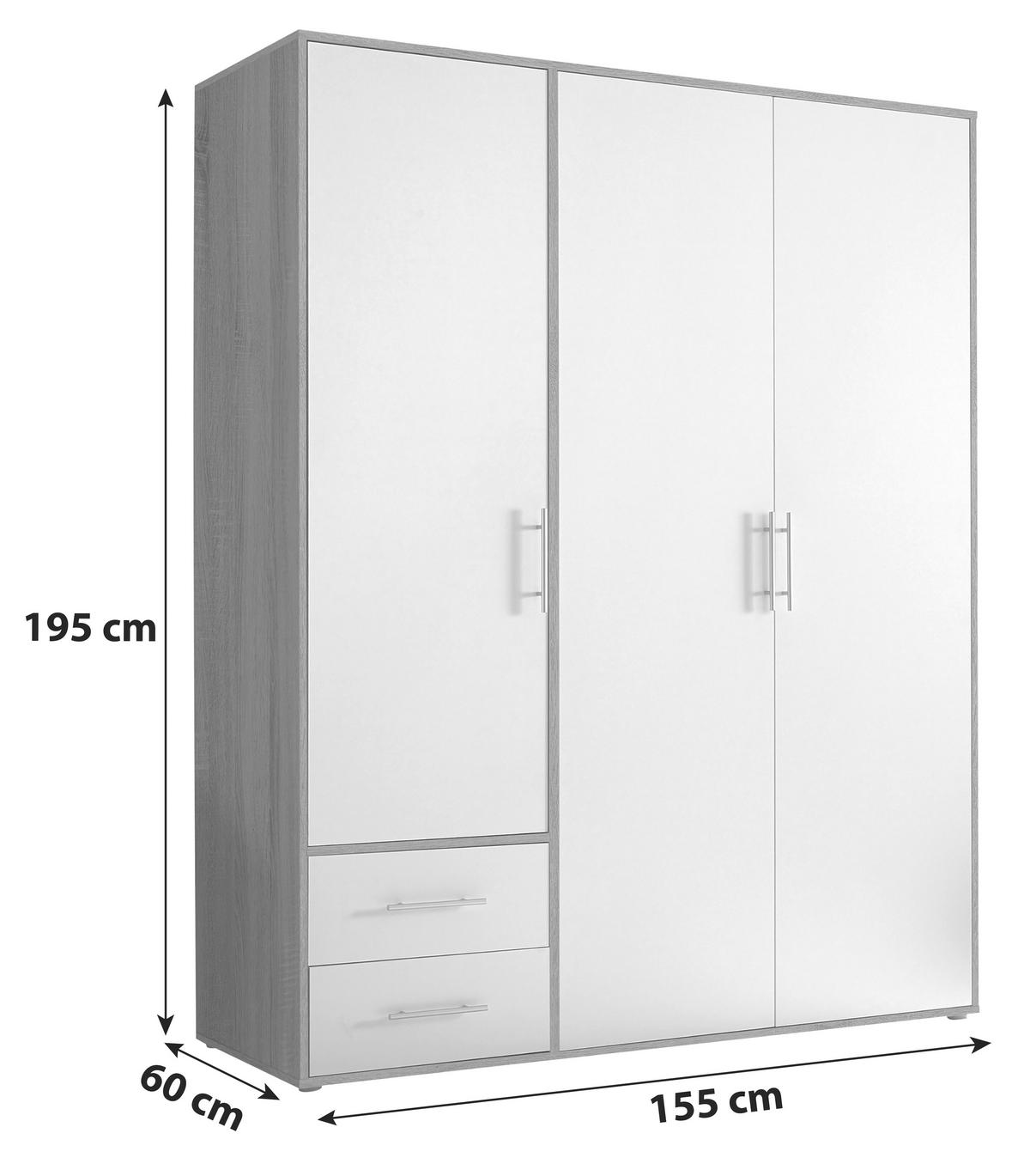 Skřiň s ototčnými dveřmi VALENCIA 155cm - bílá/Sonoma dub, Moderní, kompozitní dřevo/plast (155/195/60cm) - MID.YOU