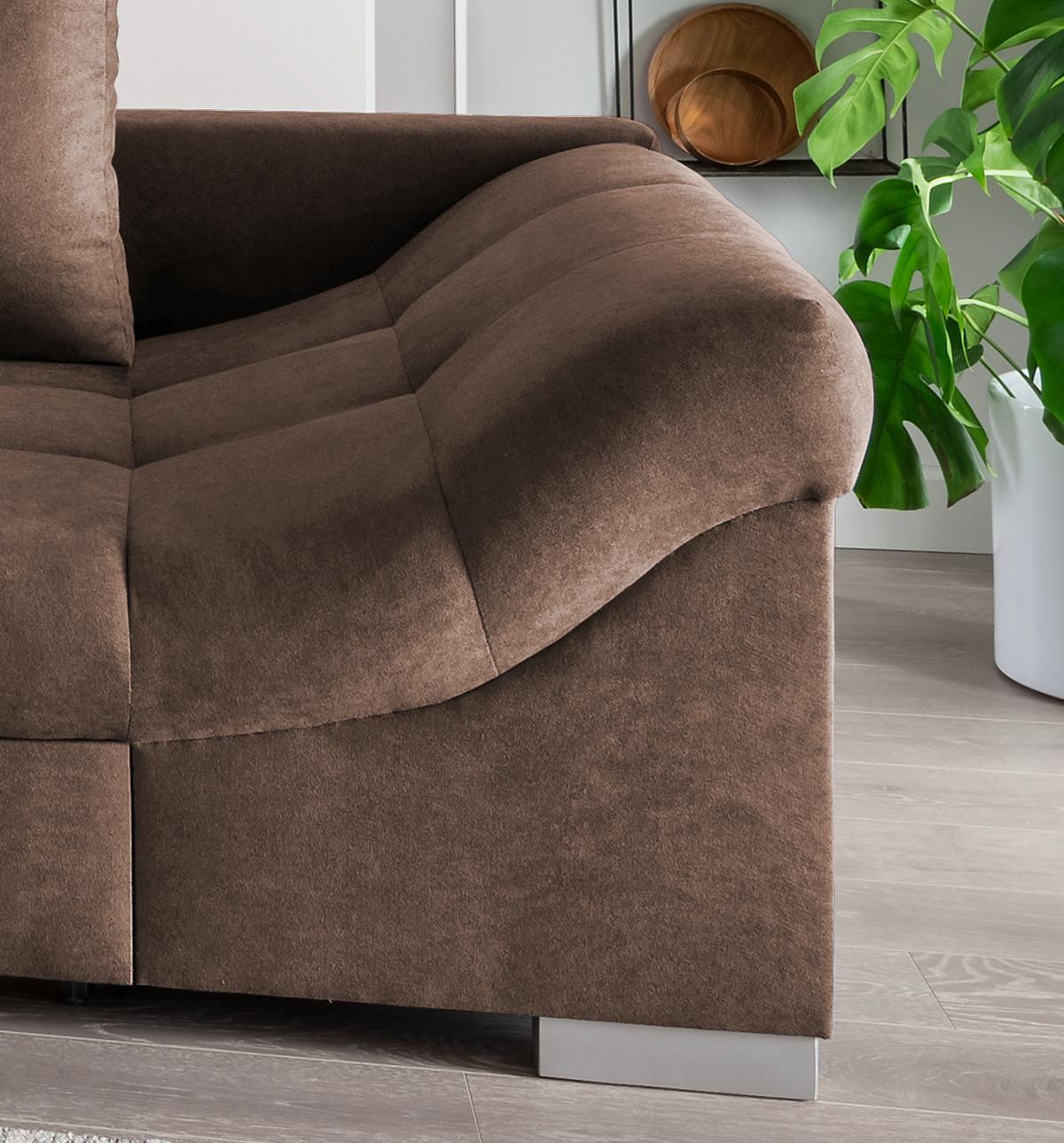 Eckschlafsofa Alvito Braun S: 202/298 Cm - Silberfarben/Braun, Design, Textil (202/298cm) - MID.YOU