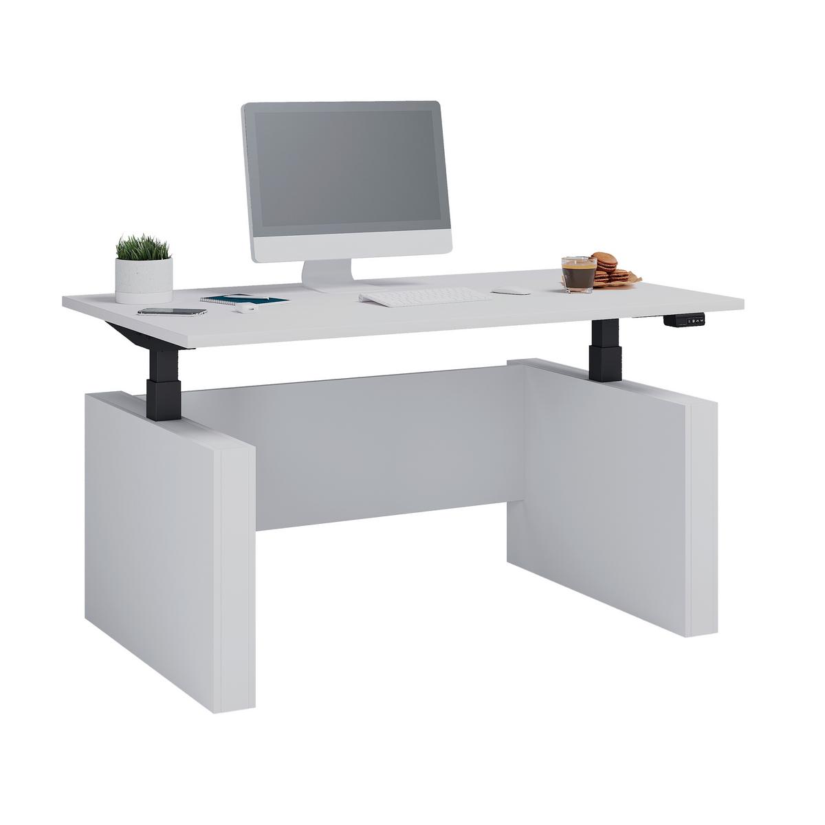 Schreibtisch E-Salia Weiß/Schwarz L: 138cm - Schwarz/Weiß, KONVENTIONELL, Holzwerkstoff/Metall (138/80/73-122cm) - MID.YOU