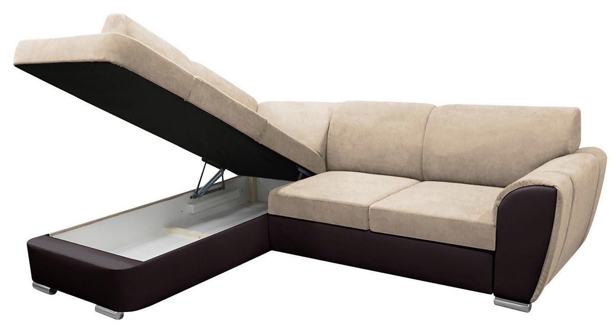 Ecksofa mit Bettkasten Doris Rücken Echt Braun/Beige - Dunkelbraun/Beige, Design, Textil (196/255cm) - MID.YOU
