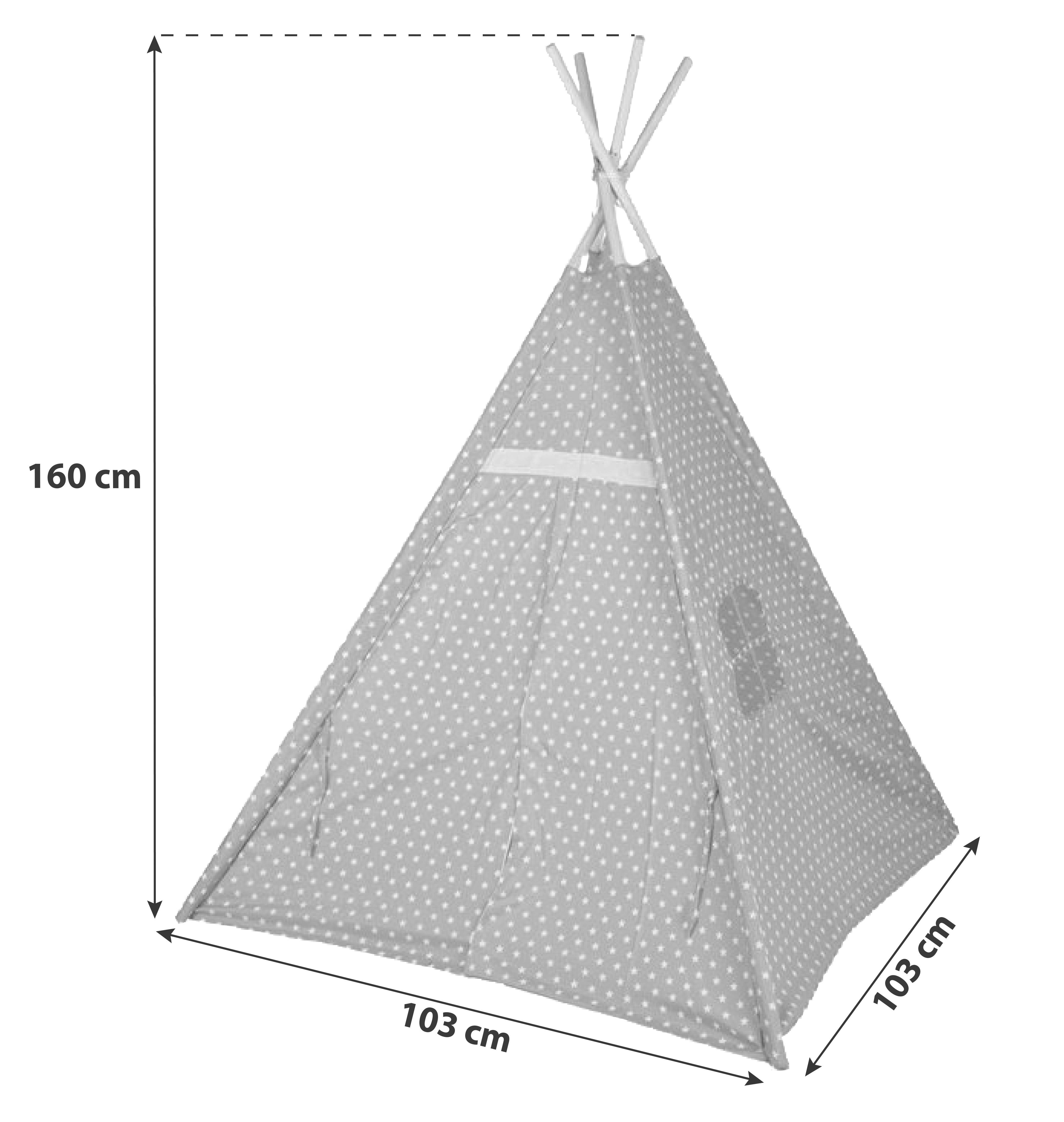 Spielzelt Tipi Grau/Weiß BxH: 103x160 cm, Indoor - Grau, Basics, Holz/Kunststoff (103/103/160cm)