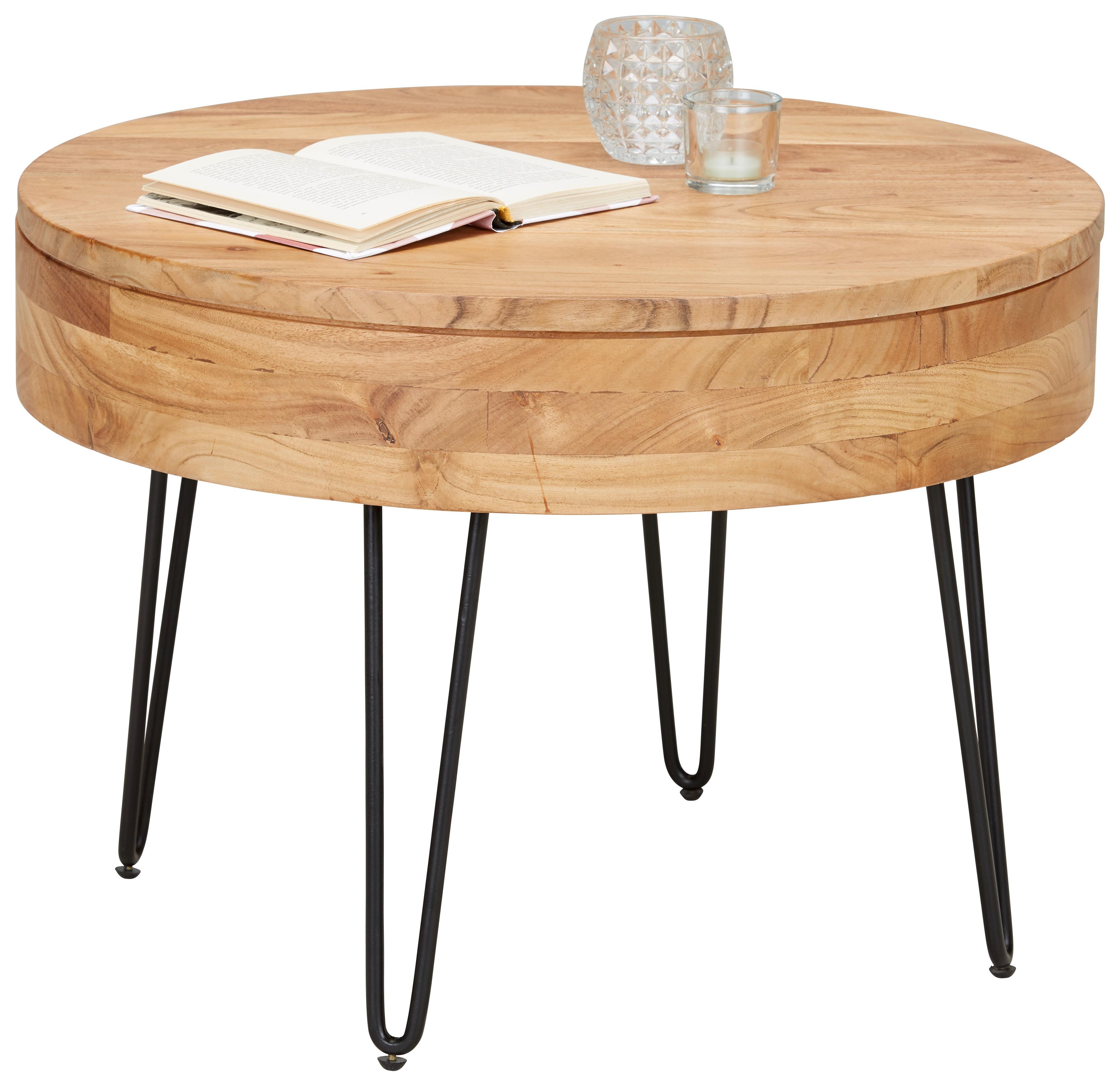 KONFERENČNÍ STOLEK STAN - černá/barvy akácie, Lifestyle, kov/dřevo (70/70/50cm) - Zandiara
