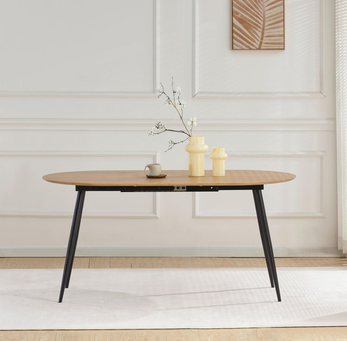 Ausziehtisch Lias 120 Az Mdf Eiche Dekor, B: 120-160 Cm - Eichefarben/Schwarz, KONVENTIONELL, Holzwerkstoff/Metall (120-160/75/80cm) - MID.YOU