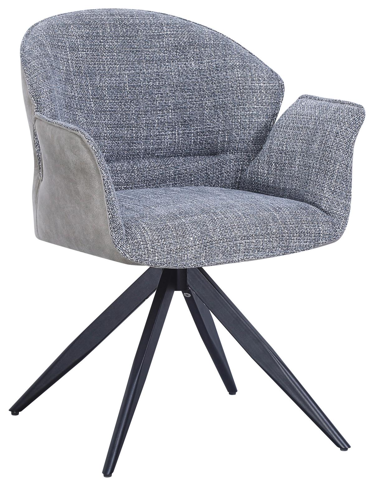 Armlehnstuhl Hilda Grau/schwarz Gepolstert - Schwarz/Grau, MODERN, Textil/Metall (61/81/60cm) - MID.YOU