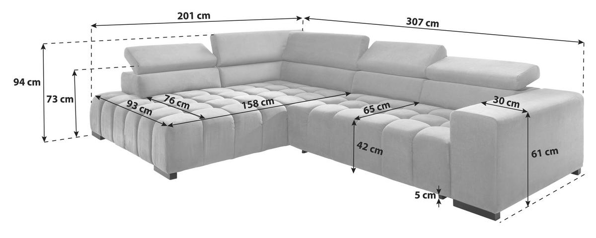 Eckschlafsofa Elias Neu Grau S: 201 cm - Schwarz/Grau, Design, Textil (201/307cm) - Livetastic