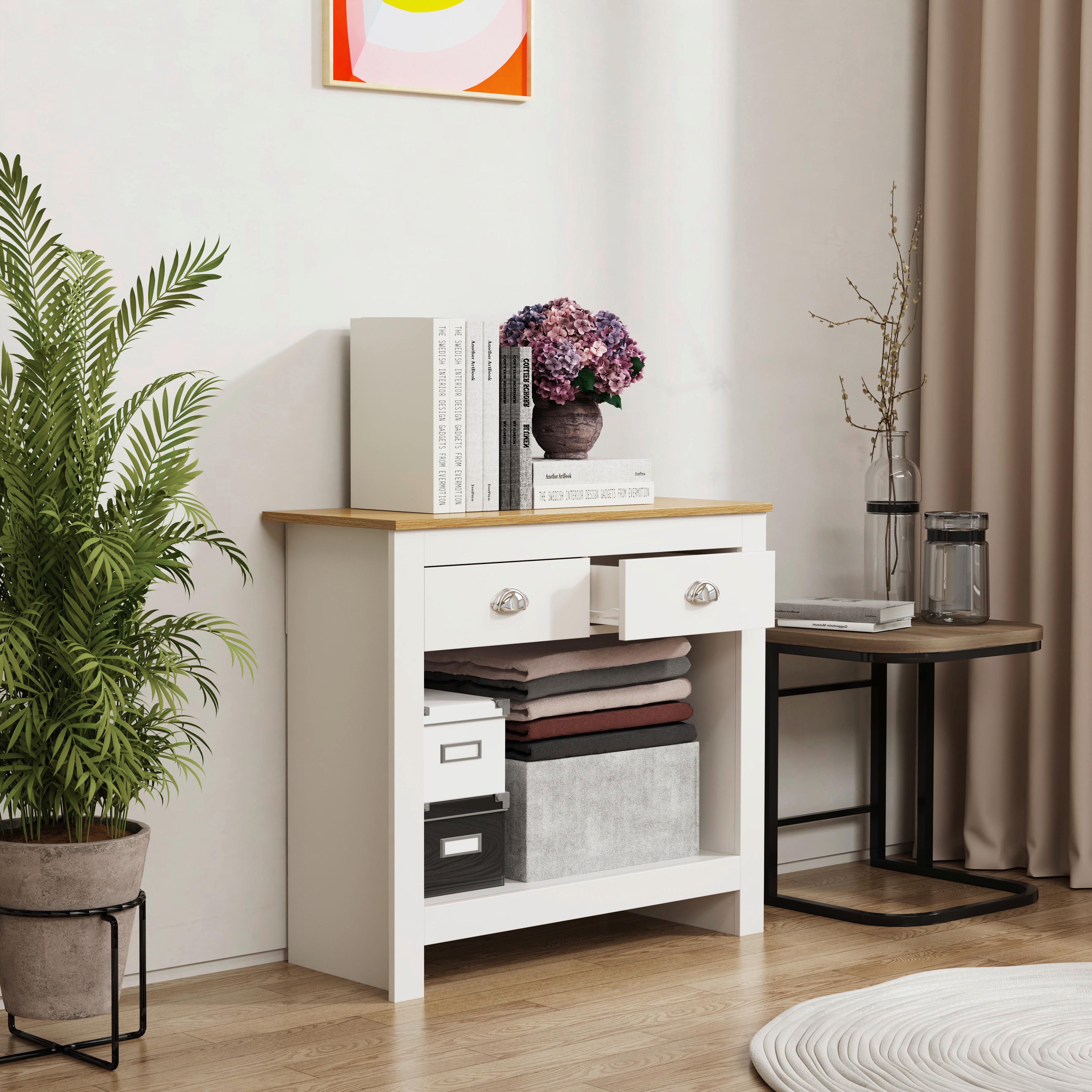Kommode Balusa Weiß, Eiche Dekor B: 85 cm - Honigeiche/Weiß, LIFESTYLE, Holzwerkstoff (85/76/35cm) - MID.YOU