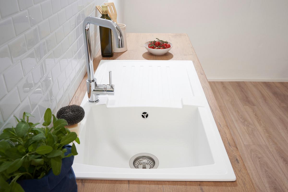 Spüle Respekta Boston Stein Bxt: 86x50 Cm - Weiß, Trend, Glas/Kunststoff (86/20/50cm) - Respekta